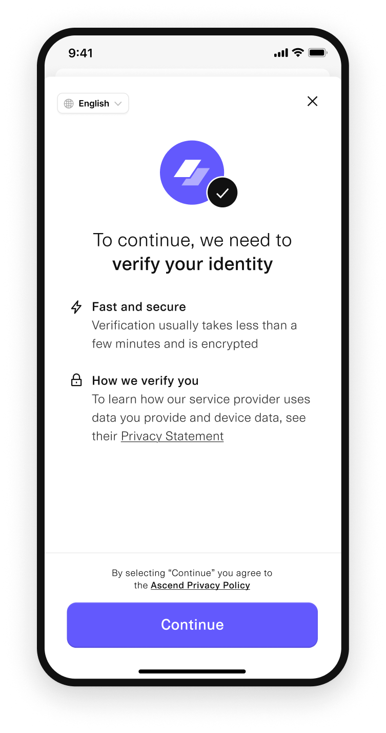 The user starts the Identity Verification process...