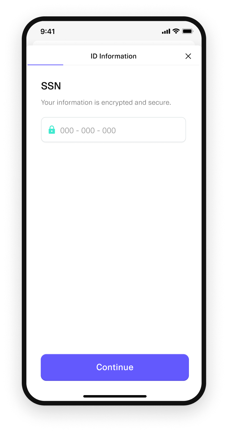 ...and, if you've enabled Data Source Verification, an ID number.