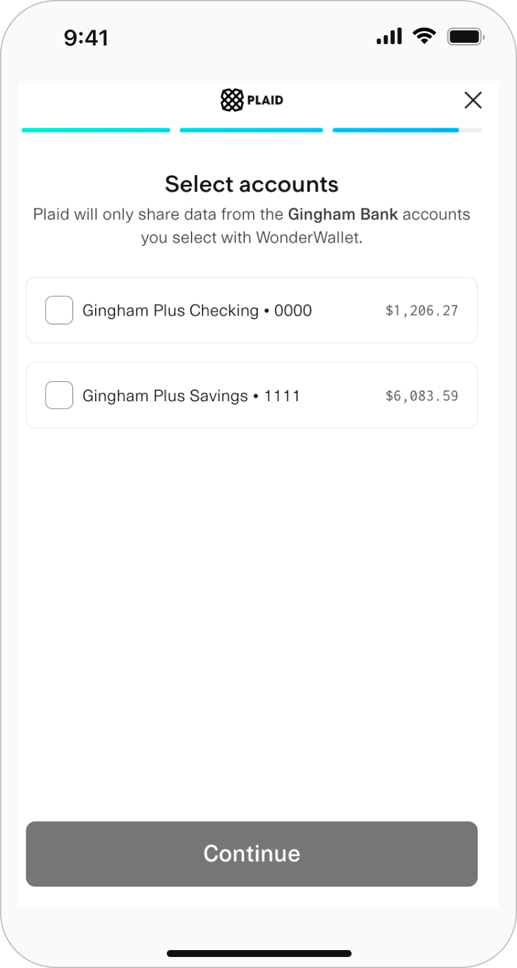 ...selects which accounts to share...