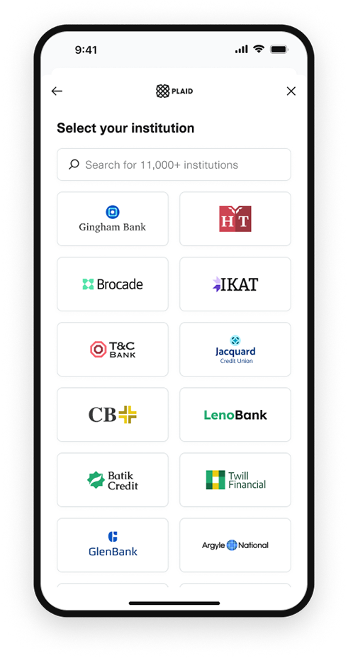 The user selects an institution to connect with.