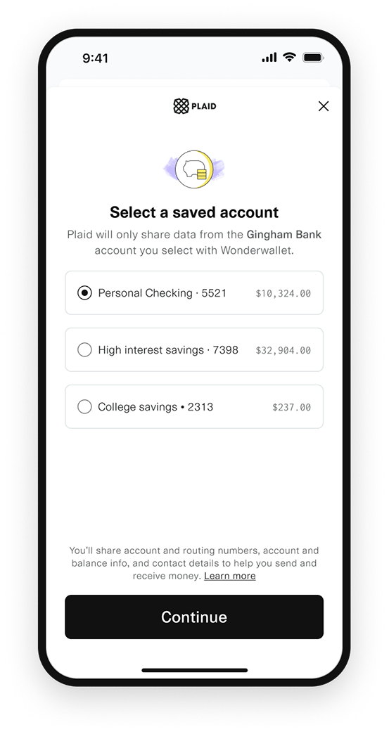 They can also choose which saved accounts to connect to your app.